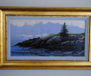 One can view the PWA collection of art for sale at The Lincoln Home in Newcastle, including this beautiful framed and signed original acrylic painting of a harbor scene by New Harbors late Ron Fletcher.
