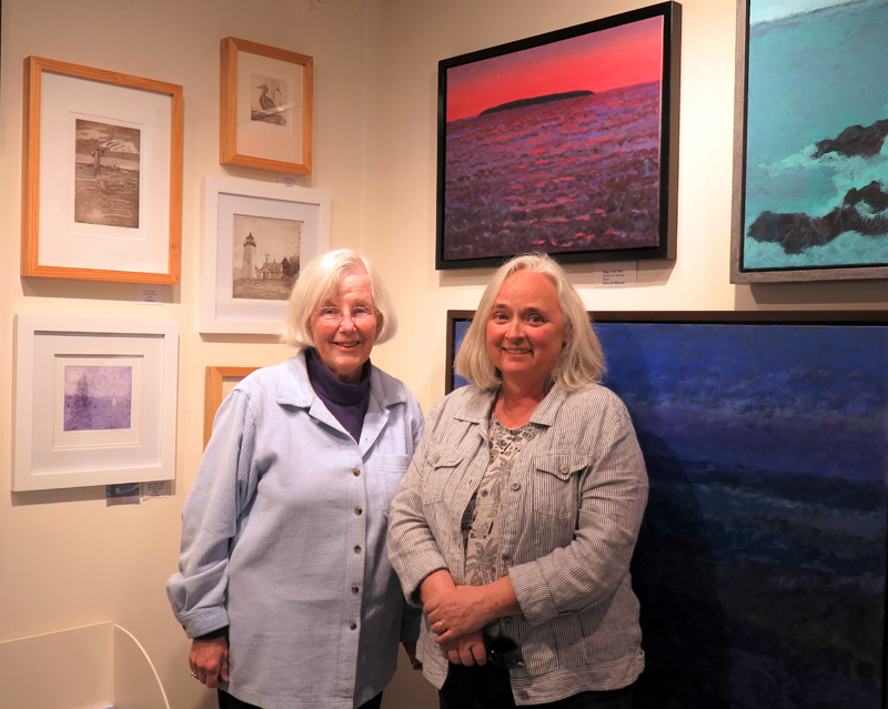 Kay Miller ( eft) welcomes Alice de Mauriac to Saltwater Artists Gallery.