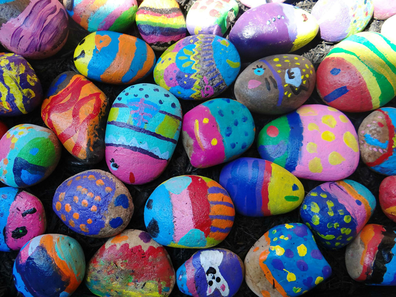 Colorful painted rocks.