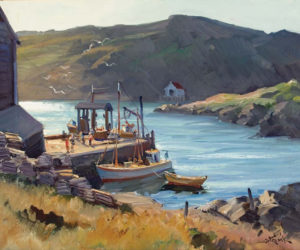 Paul Strisik's "Monhegan Pier," a 1959 oil on canvas.