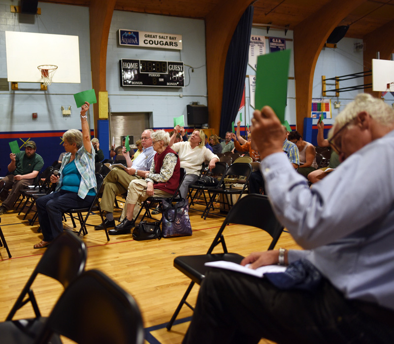 Damariscotta residents vote during annual town meeting at Great Salt Bay Community School on Wednesday, June 13. (Jessica Picard photo)