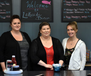 From left: Mary Phifer, owner Melanie Hilton, and Michelle Creamer stand at the front of the new Lakeside Diner in Jefferson. (Alexander Violo photo)