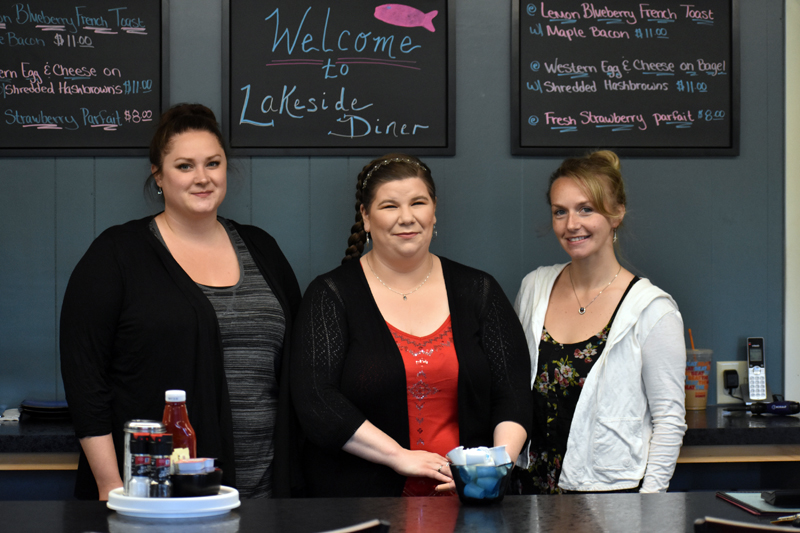 From left: Mary Phifer, owner Melanie Hilton, and Michelle Creamer stand at the front of the new Lakeside Diner in Jefferson. (Alexander Violo photo)