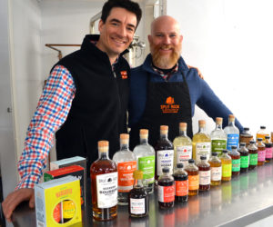 Split Rock Distilling co-founders Topher Mallory (left) and Matt Page recently purchased Royal Rose Syrups, a line of organic simple syrups, and relocated production of the syrups from Brunswick to the distillery's headquarters in Newcastle. (Maia Zewert photo)