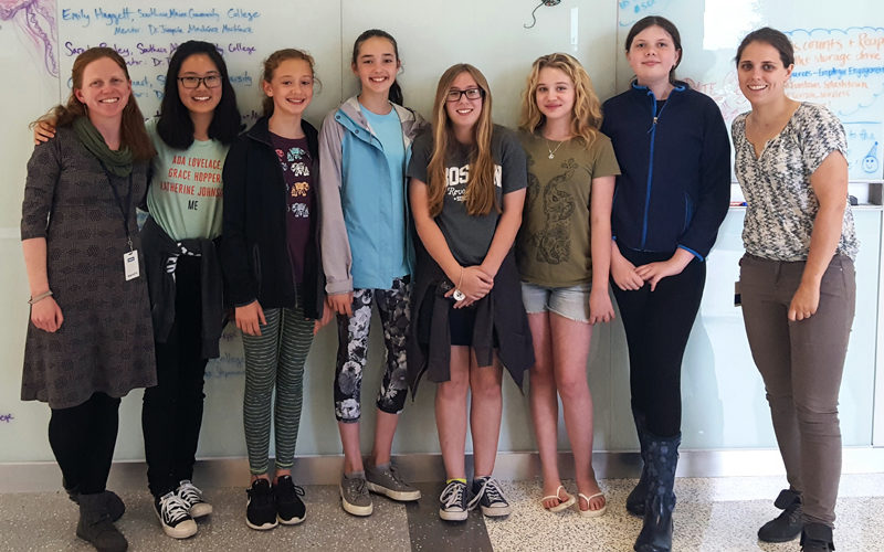 The Girls Who Code Club and their facilitators tour Bigelow Laboratory for Ocean Sciences.