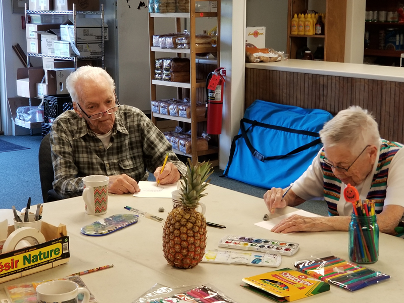 The theme at Hodgdon Green has been Hawaiian, with food and painting classes, and tiki papers featuring pineapples and related things.