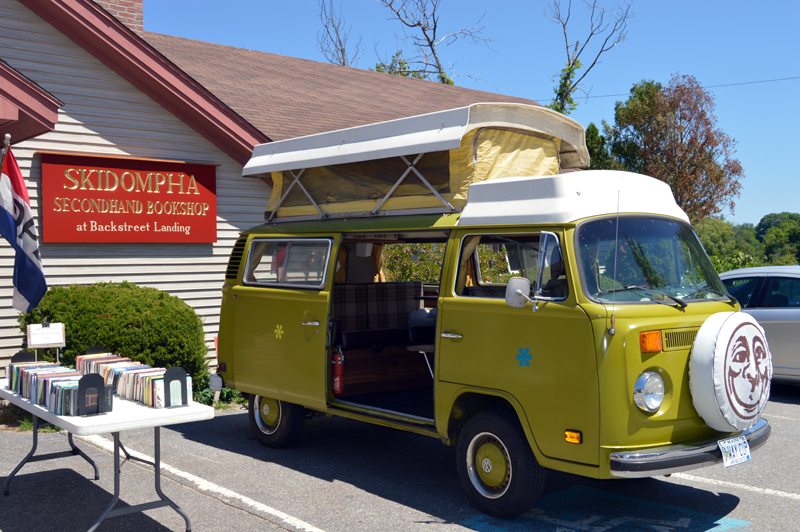 A 1960s Volkswagen Westfalia completes the 1960s theme at the 50th anniversary celebration of the Skidompha Secondhand Book Shop in Damariscotta on Saturday, July 21. (Johanna Neeson photo)