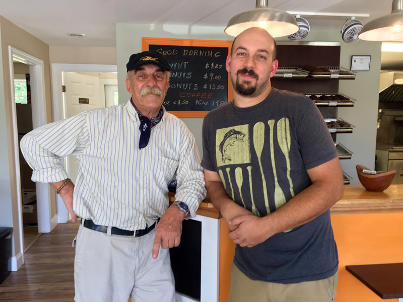 Father and son Andrew and Al Rzycki in their new shop, Old Time Donuts, in Damariscotta. (Photo courtesy Old Time Donuts)