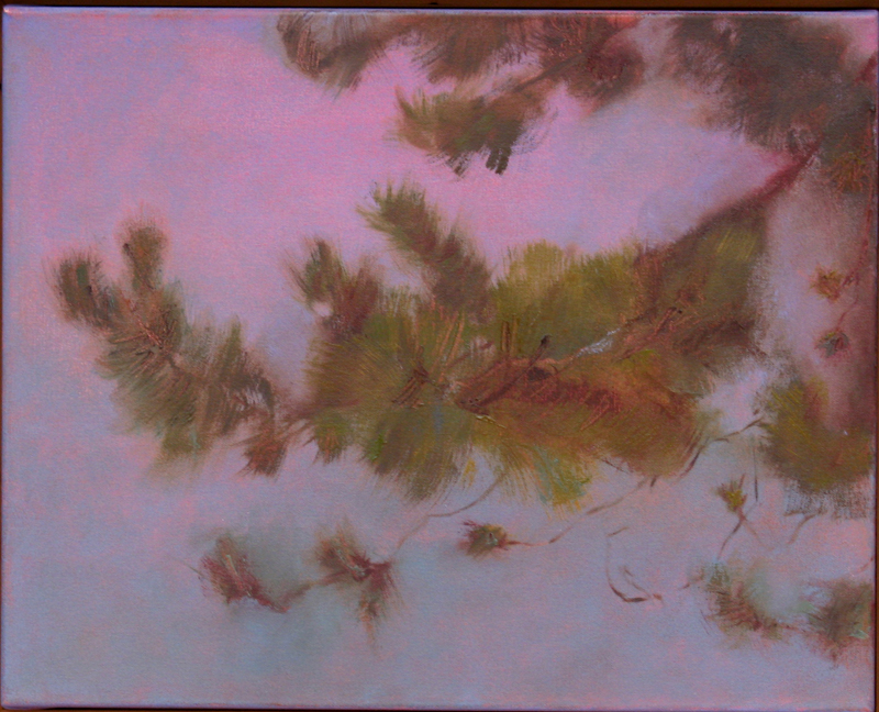 The intense color of Pine Branch, by Bev Walker, is typical of the artists oil paintings of coastal scenes.