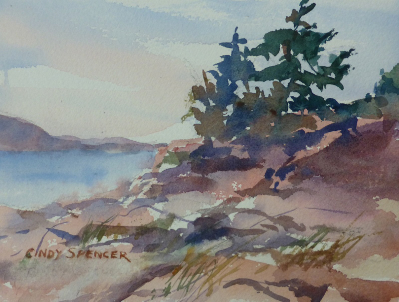 Cindy Spencer donated her watercolor painting "Together We Stand" to help fund local art education. The painting is currently for sale at the Pemaquid Art Gallery.
