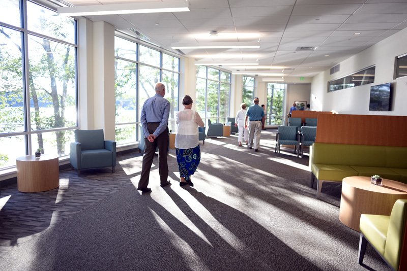 Guests walk through one of the waiting rooms in the new Herbert and Roberta Watson Health Center on LincolnHealth's Miles Campus in Damariscotta, Friday, Aug. 10. (Jessica Picard photo)