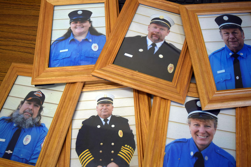 Members of the Dresden Fire Department from the Lilly family include the current chief and his predecessor, as well as other present and past officers. Top from left: Sonia Lilly, Steve Lilly, and Gorham Lilly. Bottom from left: Albert Lilly, Gerald Lilly, and Susan Bickford-Lilly. (Jessica Clifford photo)