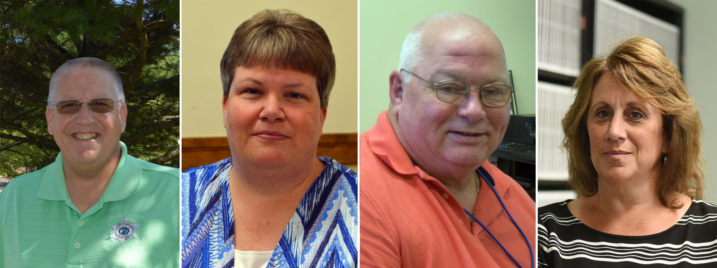 Four county office-holders are running for re-election unopposed. From left: Lincoln County Sheriff Todd Brackett, Register of Probate Catherine Moore, Treasurer Rick Newell, and Register of Deeds Rebecca Wotton.