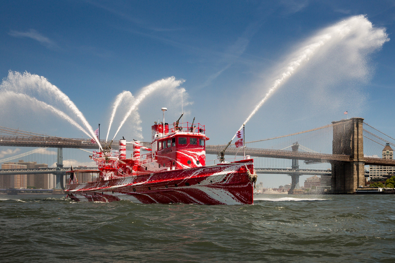 The John J. Harvey was an active Fire Department of New York fireboat from 1931-1994. A seasonal resident of South Bristol now owns the historic vessel, which functions as a floating museum in New York City. (Photo courtesy Public Art Fund)