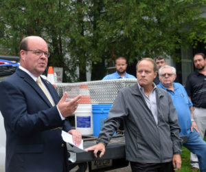 Timothy Hobbs, state director for U.S. Department of Agriculture Rural Development in Maine, speaks at a valve-turning ceremony for the Wiscasset Water District's $8.8 million infrastructure project Monday, Aug. 13. (Jessica Clifford photo)