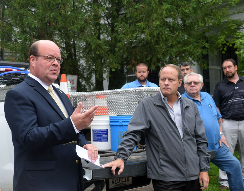 Timothy Hobbs, state director for U.S. Department of Agriculture Rural Development in Maine, speaks at a valve-turning ceremony for the Wiscasset Water District's $8.8 million infrastructure project Monday, Aug. 13. (Jessica Clifford photo)