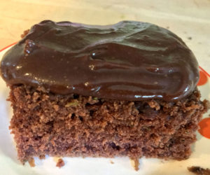 Choco zuke cake with shiny dark choco boiled frosting is totally ridiculous! (Suzi Thayer photo)