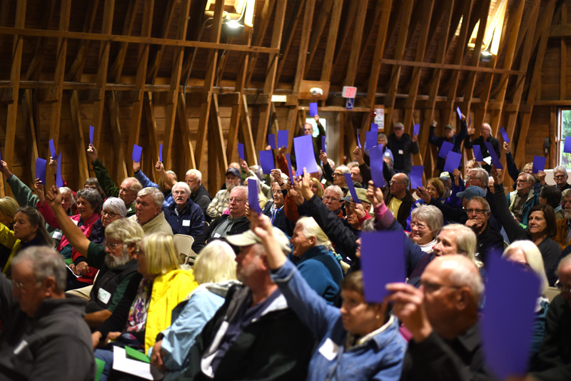 Damariscotta River Association members vote to unite with the Pemaquid Watershed Association at Darrows Barn in Damariscotta, Tuesday, Sept. 25. (Jessica Picard photo)