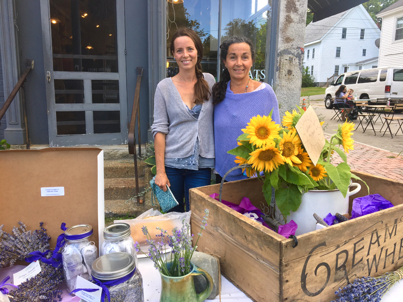 Brittany Warren (left) and Ramone Hanley-Warren staff the first pop-up shop for their new business, Lavender Cottage Co., during Wiscasset Art Walk on Aug. 30. (Suzi Thayer photo)