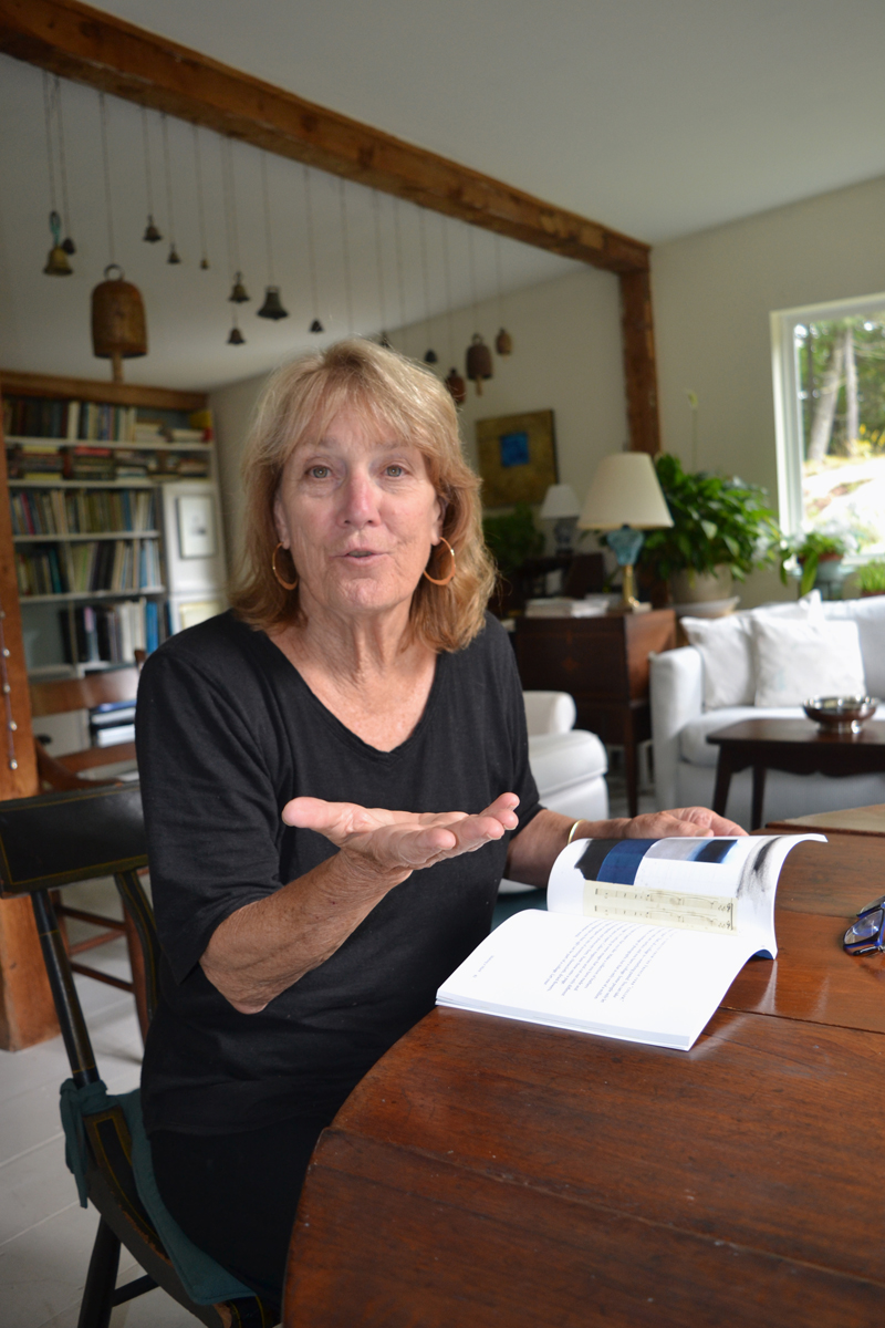 Joy Vaughan talks about her brand-new book, "Off the Edges & Outside the Lines," at her home in South Bristol. (Christine LaPado-Breglia photo)