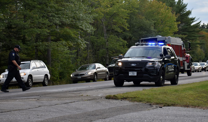 Traffic on Route 1 in Waldoboro was stopped for about 15 minutes during the response to a three-vehicle collision the afternoon of Wednesday, Sept. 12. (Alexander Violo photo)