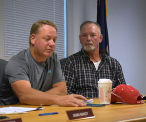 Waldoboro Selectmen Abden Simmons (left) and Clinton Collamore attend a meeting at the municipal building Tuesday, Sept. 11. (Alexander Violo photo)