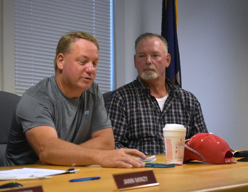 Waldoboro Selectmen Abden Simmons (left) and Clinton Collamore attend a meeting at the municipal building Tuesday, Sept. 11. (Alexander Violo photo)