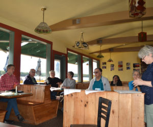 The Wiscasset Village Working Group meets at Sarah's Cafe on Friday, Sept. 21. The group will promote the town and its businesses during and after the ongoing construction downtown. (Charlotte Boynton photo)