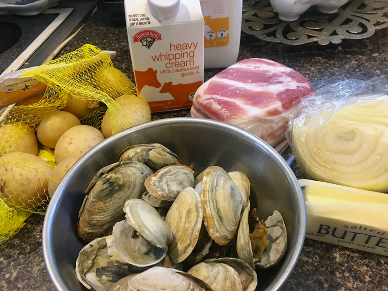 Mise en place for clam chowder. (Suzi Thayer photo)