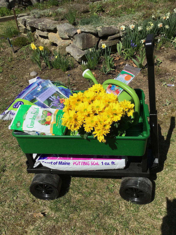 One of five prizes available from the Old Bristol Garden Club Raffle is a garden cart with plenty of gardening accessories.