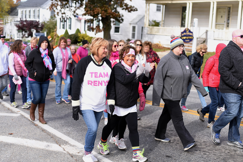 Breast cancer survivors and their supporters walk through downtown Damariscotta during the Making Strides Against Breast Cancer event Sunday, Oct. 21. (Jessica Picard photo)