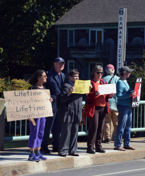 Members of the progressive advocacy organization Lincoln County Indivisible hope to send a message to U.S. Sen. Susan Collins, R-Maine, regarding Brett Kavanaugh's nomination to the Supreme Court. (Maia Zewert photo)