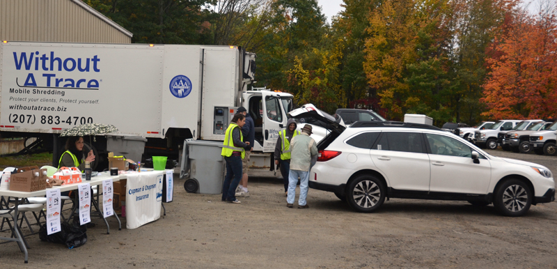 The Damariscotta Region Chamber of Commerce's Fall Shred Event at Lincoln County Publishing Co. on Saturday, Oct. 13 brought in more than $1,000 as well as school supply donations for area schools. (Maia Zewert photo)