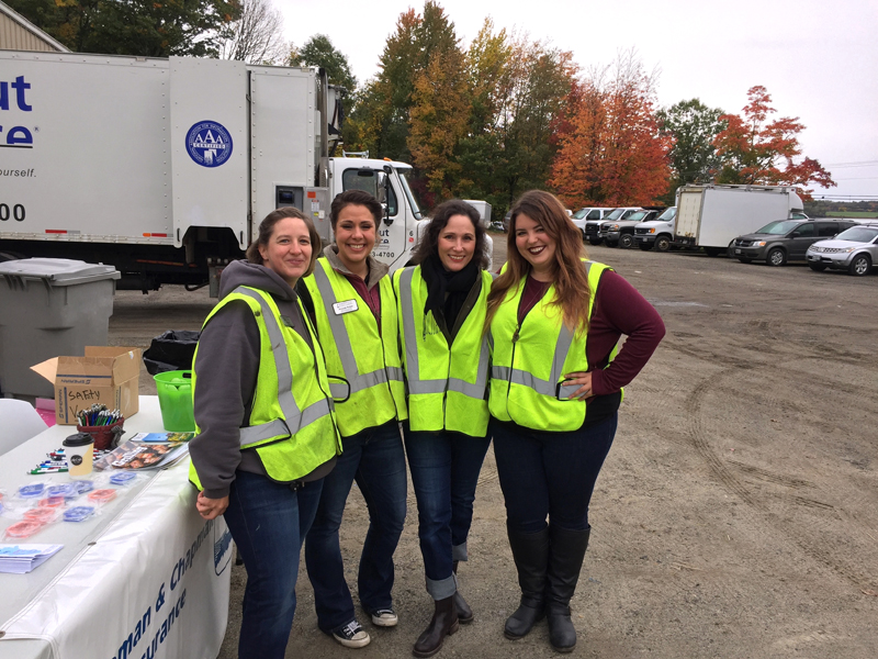 From left: Damariscotta Region Chamber of Commerce Board members Terri Herald, Amanda Reibel, Christine Henson, and Maia Zewert at the Fall Shred Event at Lincoln County Publishing Co. on Saturday, Oct. 13.