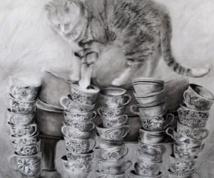 "Limited Options," by Pam Cabanas, compressed charcoal on vellum.