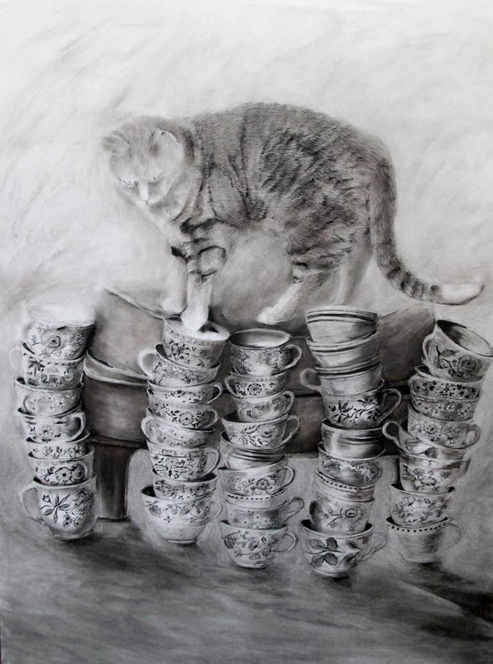 "Limited Options," by Pam Cabanas, compressed charcoal on vellum.