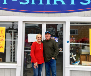 Dianne and Mark Gimbel at the location of their new business, the Windjammer Maritime Heritage Store. The museum and retail shop will open on Memorial Day weekend 2019. (Suzi Thayer photo)