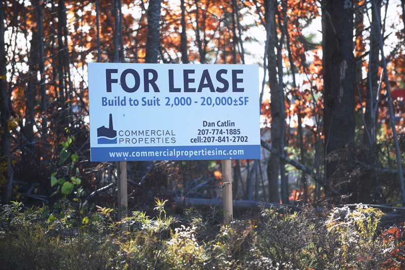 A sign near 435 Main St. in Damariscotta advertises commercial property Thursday, Nov. 8. (Jessica Picard photo)