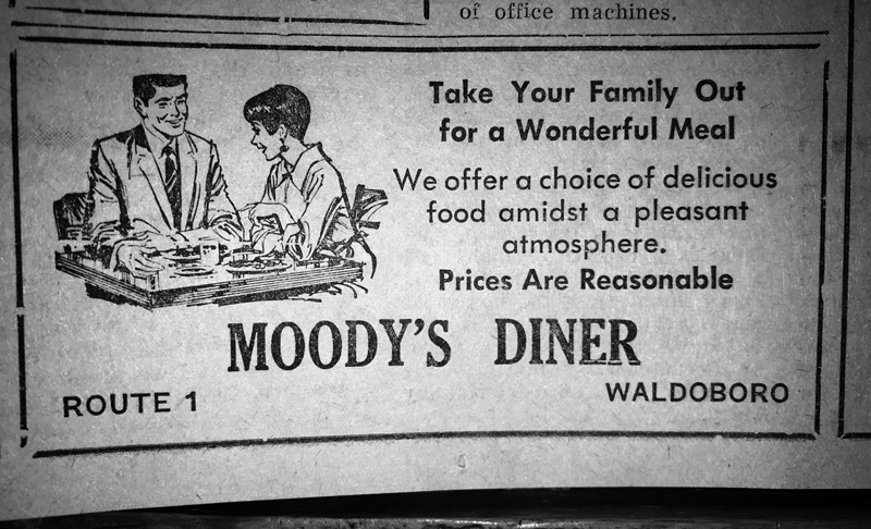 An advertisement for Moody's Diner in the Nov. 7, 1968 edition of The Lincoln County News.