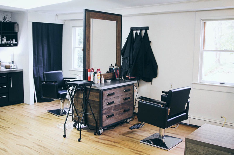 Hair-cutting stations at B&Co. Hair Salon, a new salon at 63 Main St. in Newcastle. (Photo courtesy Alyssa Shea)