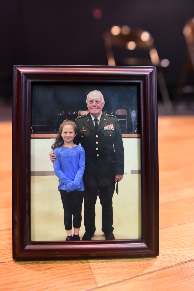 A photo of South Bristol student Ally Poole with veteran Don Edwards at last year's Veterans Day ceremony. Edwards, a member of the South Bristol School Committee, died in August. (Jessica Picard photo)