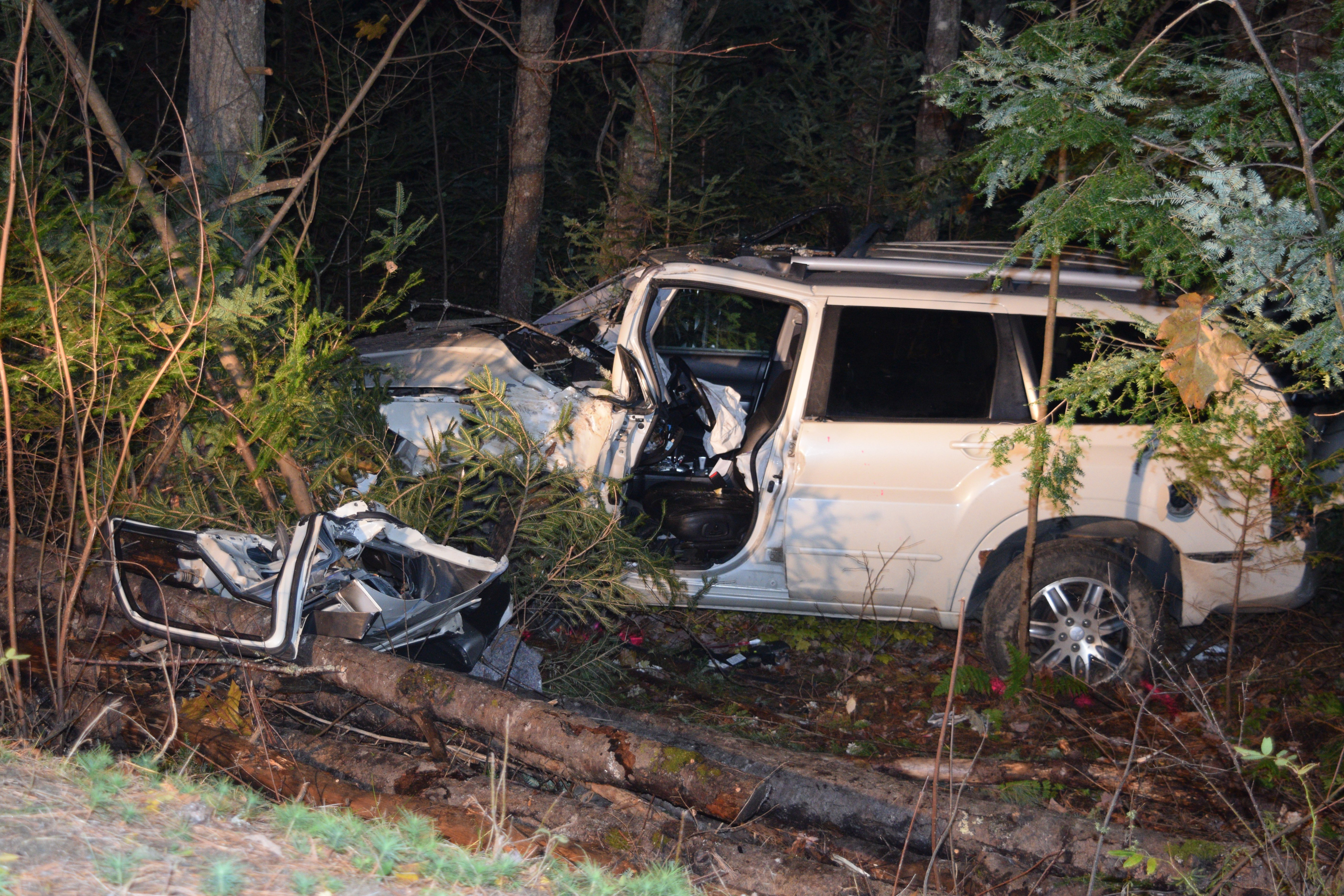 Woman extricated from her vehicle and transported by LifeFlight to a hospital after veering into the woods while driving southbound on Willow Lane in Wiscasset, Wiscasset Assistant Fire Chief Nick Merry said. Her identity and injuries are unknown at this time. (Jessica Clifford photo)