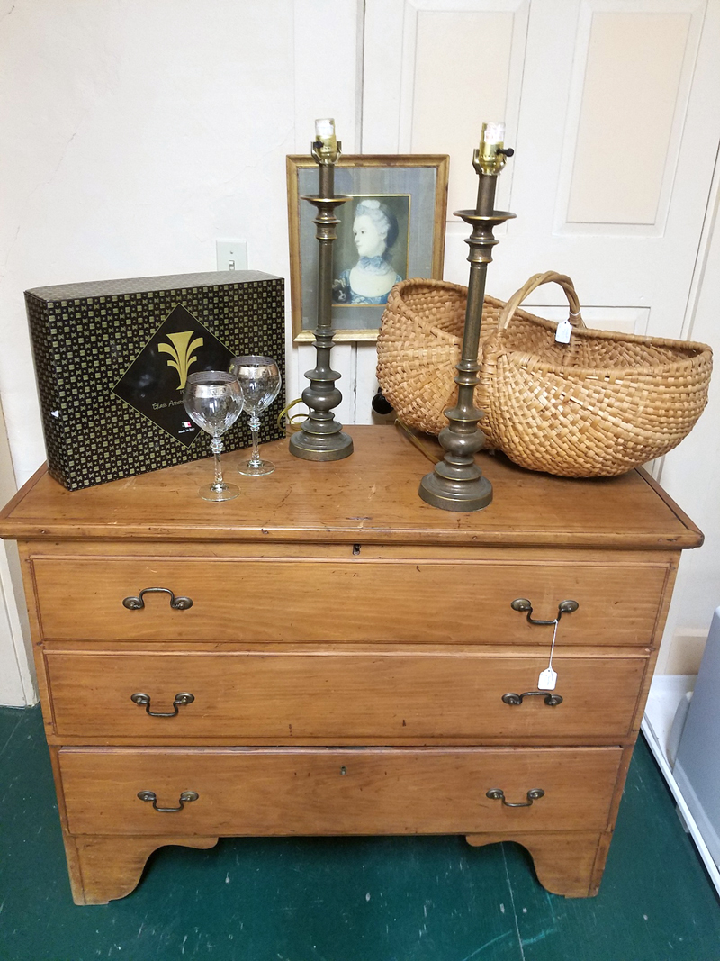 A variety of antiques, including a dresser and a basket, as well as Italian wine glasses and lamps, are among the items to be featured in a silent auction on Saturday, Nov. 10 at the VFW Hall, Waldoboro. The auction is part of a benefit supper for Broad Bay Congregational UCCs capital campaign.