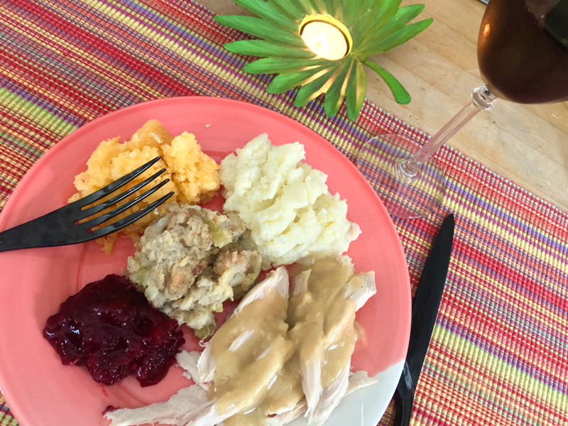 A Thanksgiving dinner for one. No Debbie Downers here. (Suzi Thayer photo)