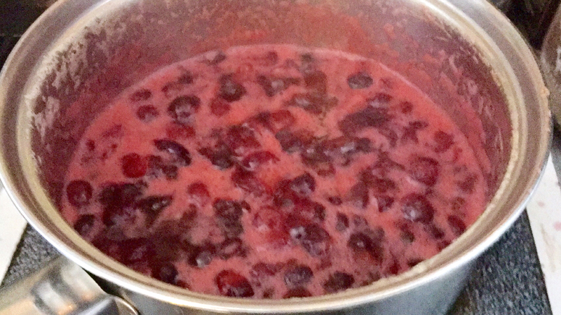 Cranberry sauce bubbled away on the stove while the turkey cooked below. (Suzi Thayer photo)