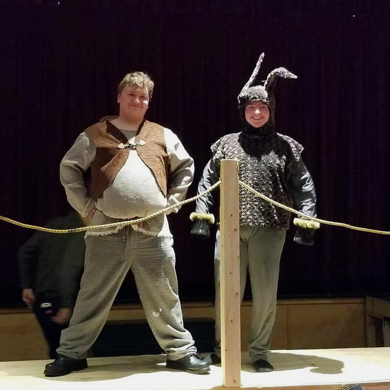 Two characters in the upcoming staging of "Shrek the Musical" at Medomak Valley High School.