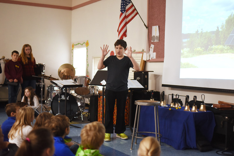 Bristol Consolidated School sixth-grader Logan Arzate speaks about solar energy at the school Thursday, Nov. 29. (Jessica Picard)