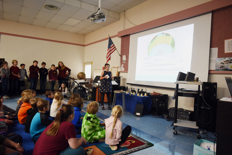 Bristol Consolidated School sixth-grader Julia Rose talks about solar energy during a presentation to younger students Thursday, Nov. 29. (Jessica Picard photo)