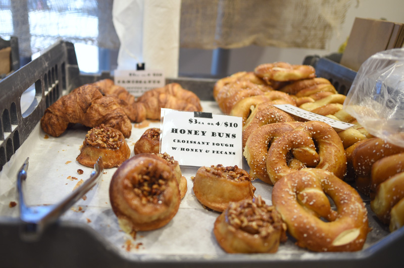 Goods for sale from Hootenanny Bread at the farmers market at the CLC YMCA, Friday, Nov. 30. (Jessica Picard photo)