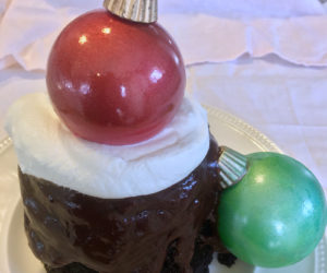 A cake and two edible ball ornaments for Elli Witt. Not exactly a Trisha Moroz, but pretty tasty. (Suzi Thayer photo)